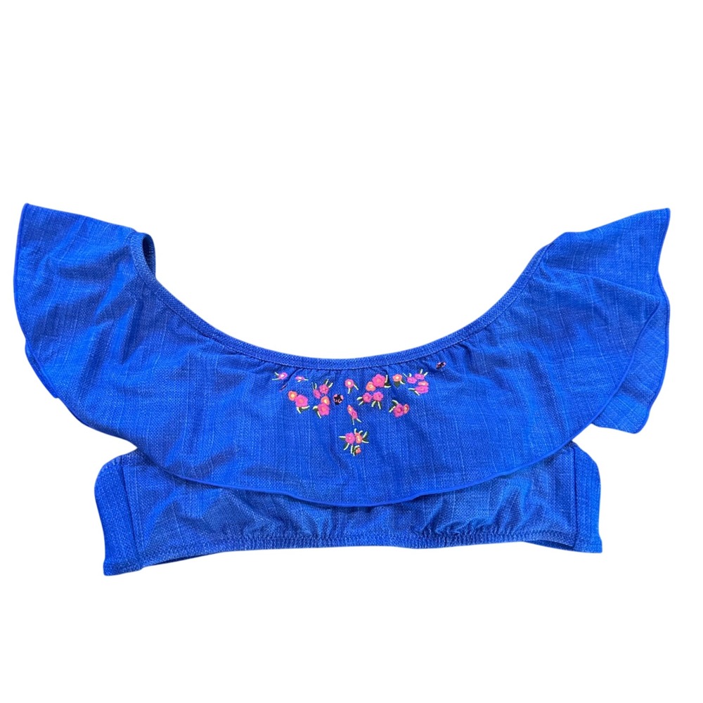 Vera Bradley Blue Paisley Floral Embroidered Ruffle Bikini Swim Top M 8/10 Cute